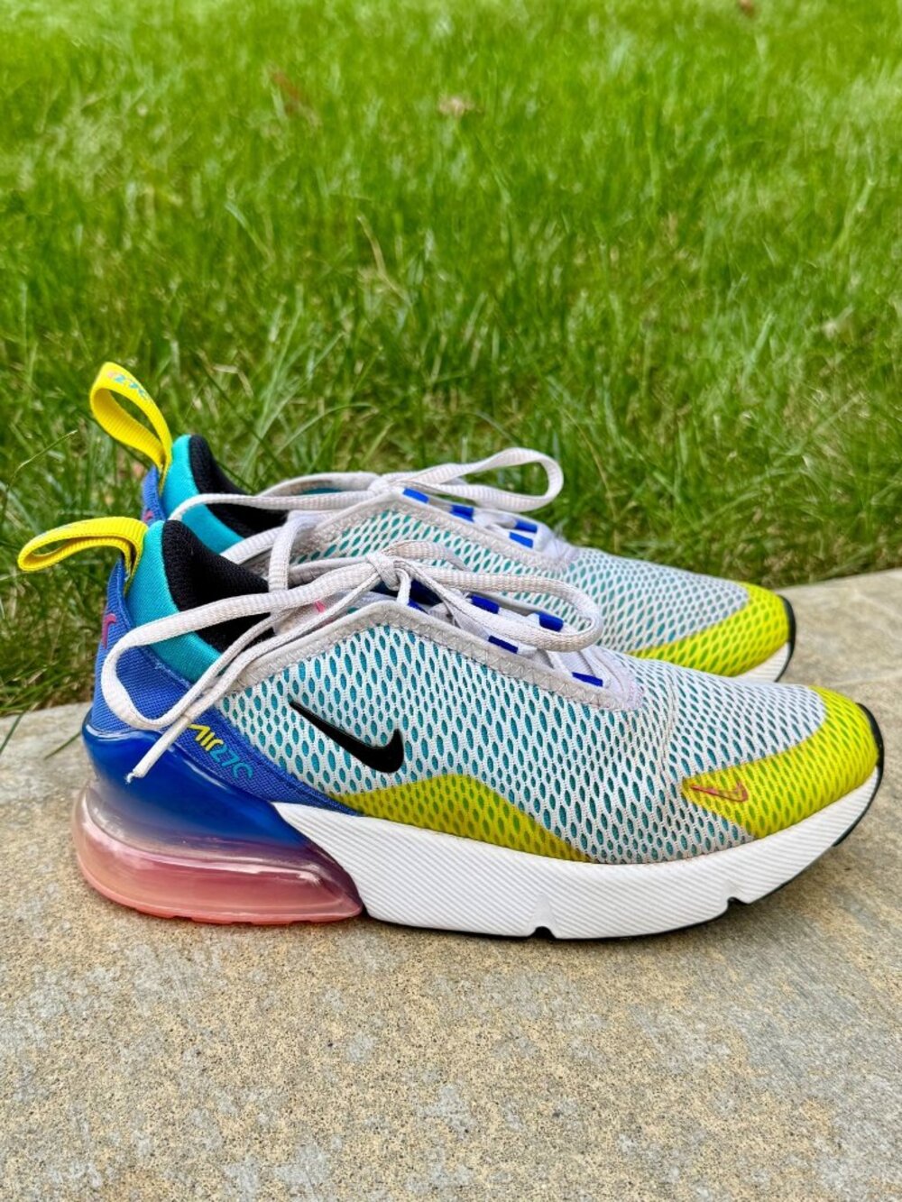 Nike Air Max 270 Kids Shoes Size 2 White Blue Pink Yellow FD1021-100